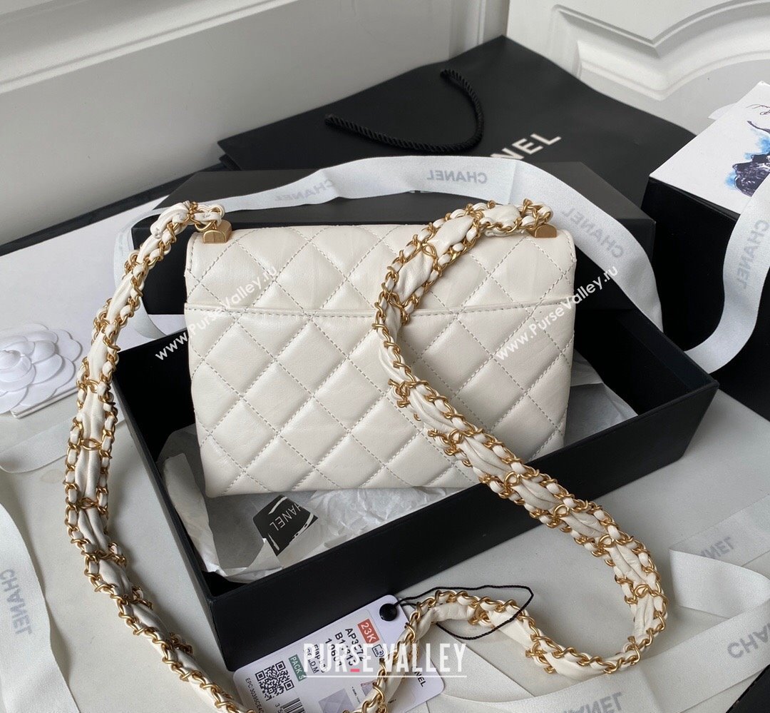 Chanel Crinkled Calfskin Mini Flap Bag AP3572 White 2023 (jiyuan-23111716)