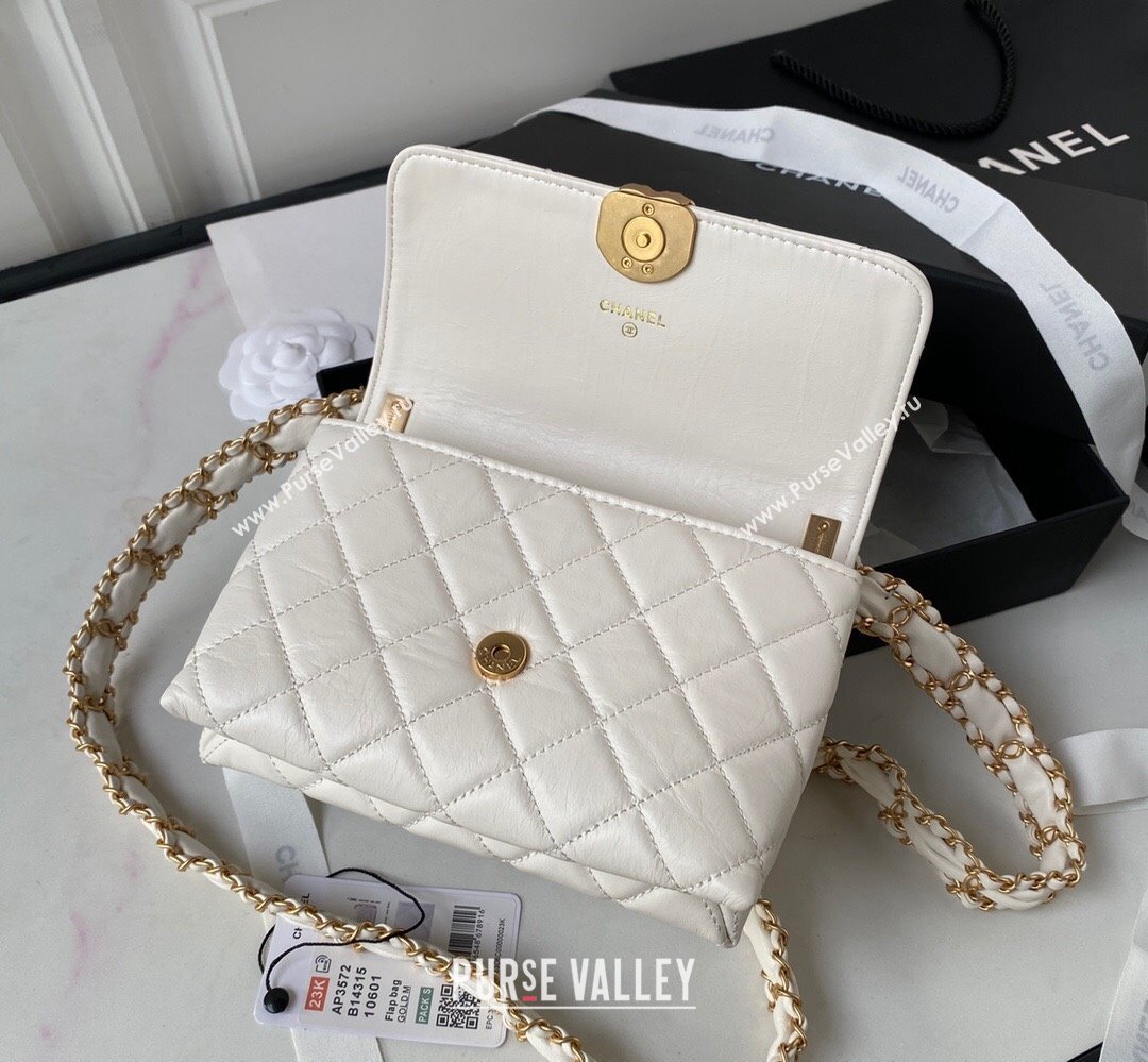 Chanel Crinkled Calfskin Mini Flap Bag AP3572 White 2023 (jiyuan-23111716)