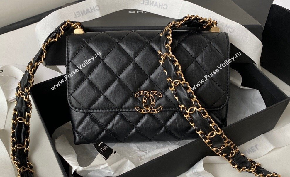 Chanel Crinkled Calfskin Mini Flap Bag AP3572 Black 2023 (jiyuan-23111715)