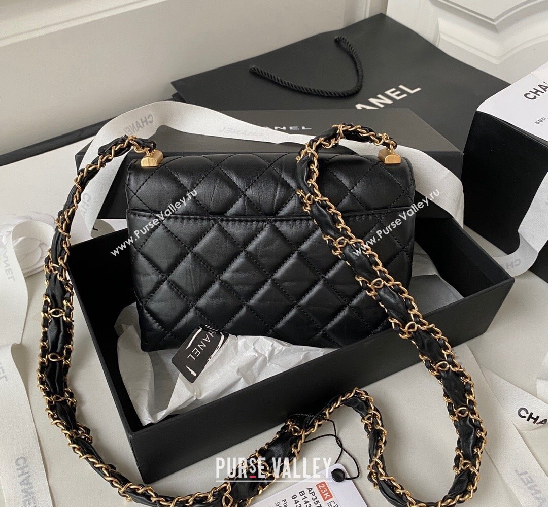Chanel Crinkled Calfskin Mini Flap Bag AP3572 Black 2023 (jiyuan-23111715)