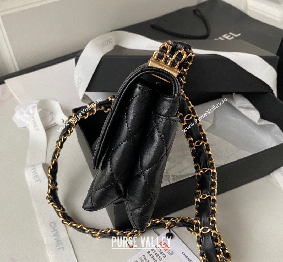 Chanel Crinkled Calfskin Mini Flap Bag AP3572 Black 2023 (jiyuan-23111715)