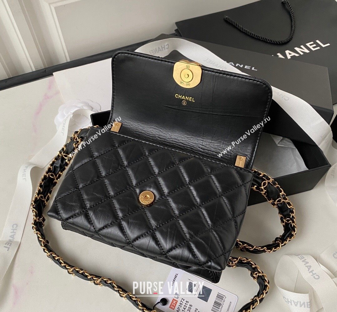 Chanel Crinkled Calfskin Mini Flap Bag AP3572 Black 2023 (jiyuan-23111715)
