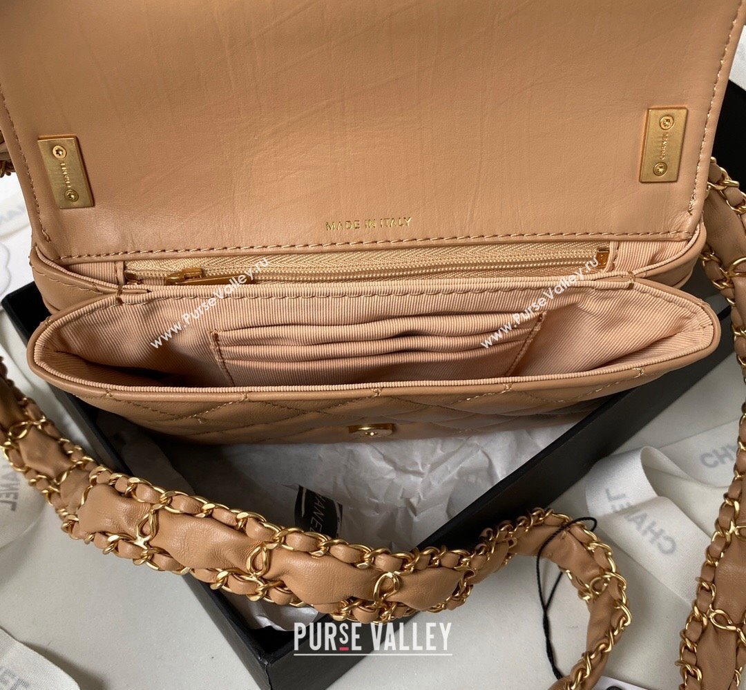 Chanel Crinkled Calfskin Mini Flap Bag AP3572 Brown 2023 (jiyuan-23111718)