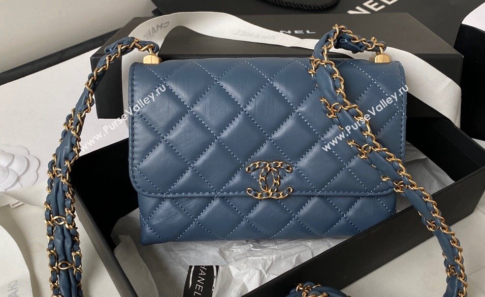 Chanel Crinkled Calfskin Mini Flap Bag AP3572 Blue 2023 (jiyuan-23111717)