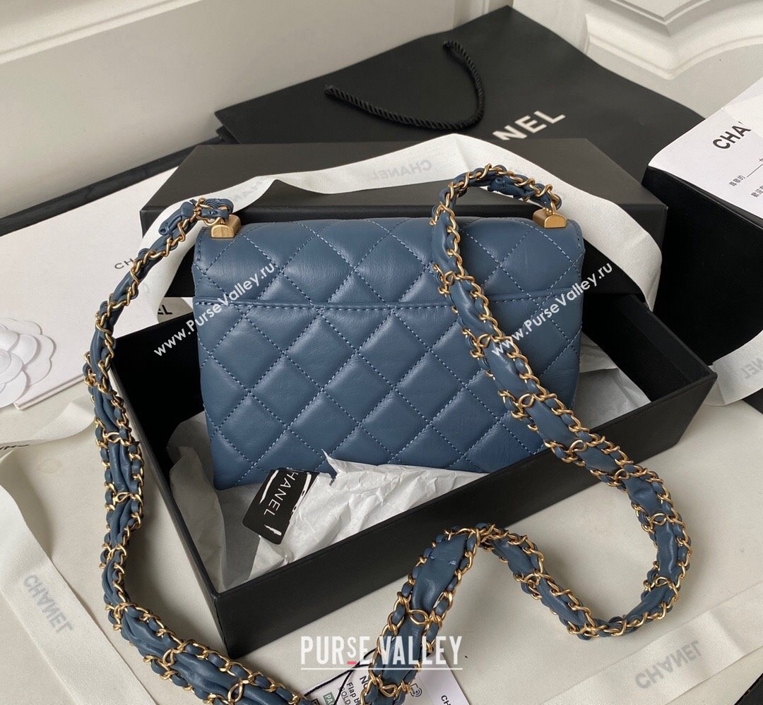 Chanel Crinkled Calfskin Mini Flap Bag AP3572 Blue 2023 (jiyuan-23111717)
