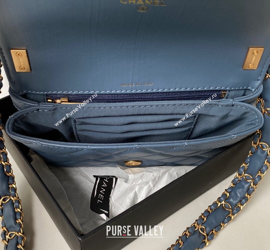 Chanel Crinkled Calfskin Mini Flap Bag AP3572 Blue 2023 (jiyuan-23111717)