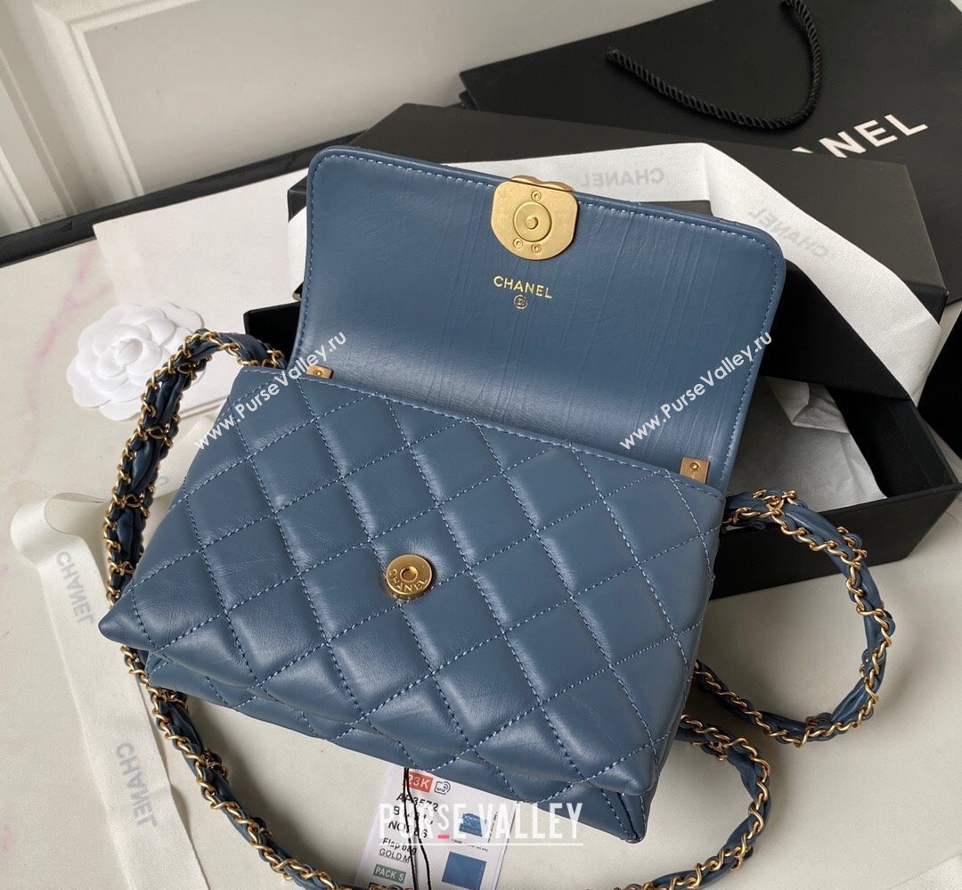 Chanel Crinkled Calfskin Mini Flap Bag AP3572 Blue 2023 (jiyuan-23111717)