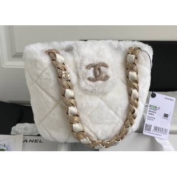 Chanel Shearling and Crystal Bucket Bag AS2257 White 2023 (jiyuan-23111615)