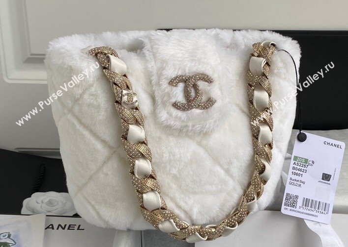 Chanel Shearling and Crystal Bucket Bag AS2257 White 2023 (jiyuan-23111615)