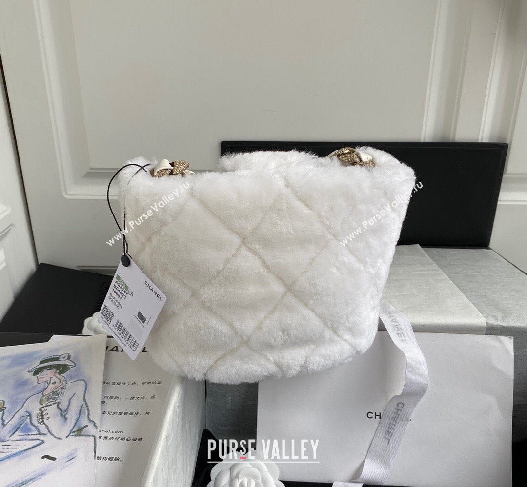 Chanel Shearling and Crystal Bucket Bag AS2257 White 2023 (jiyuan-23111615)