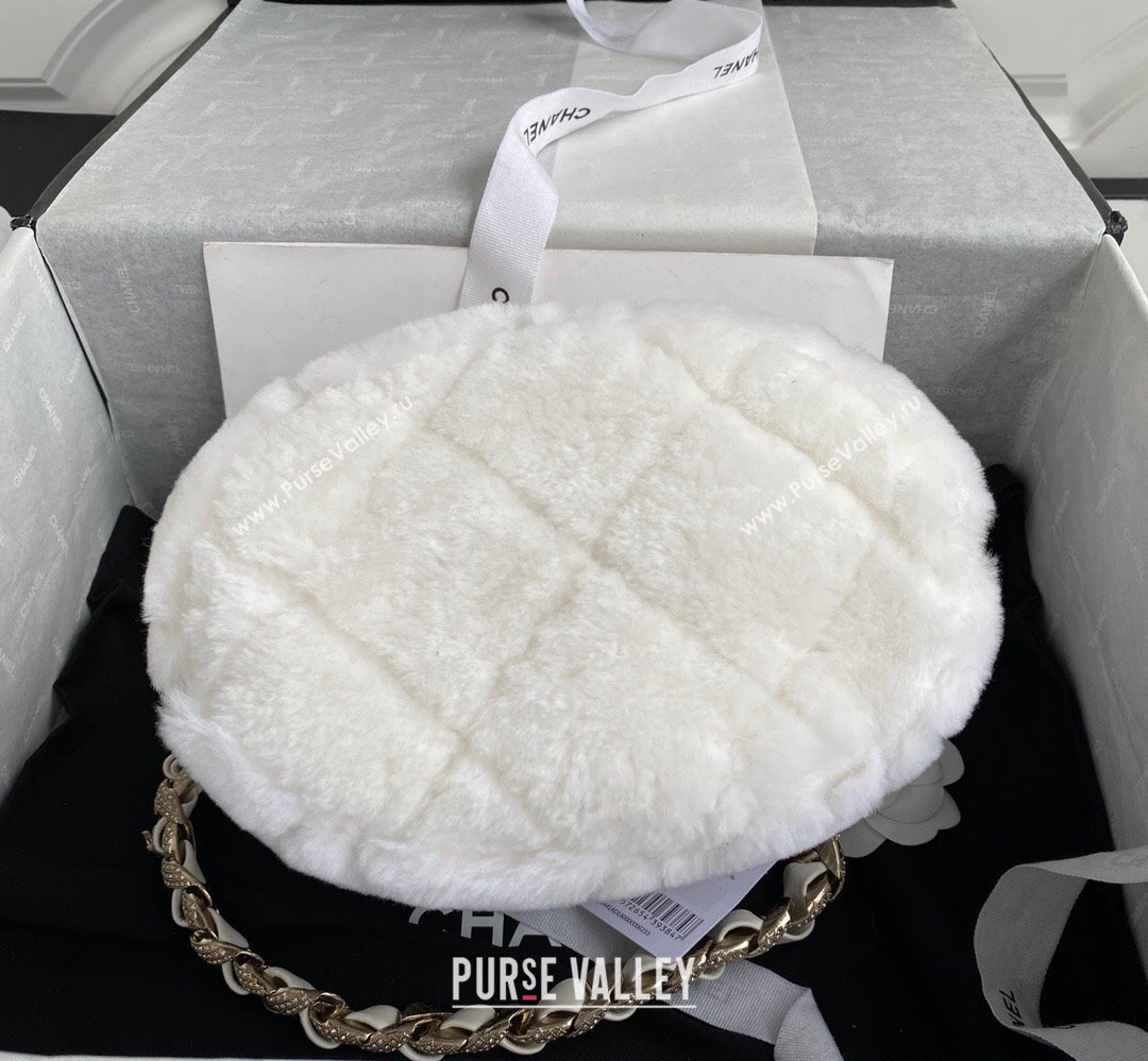 Chanel Shearling and Crystal Bucket Bag AS2257 White 2023 (jiyuan-23111615)