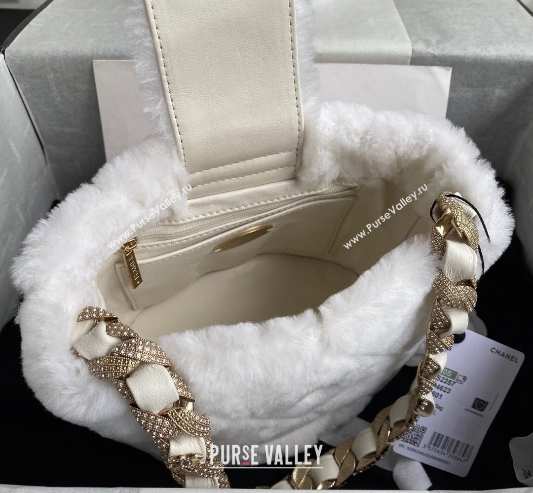Chanel Shearling and Crystal Bucket Bag AS2257 White 2023 (jiyuan-23111615)