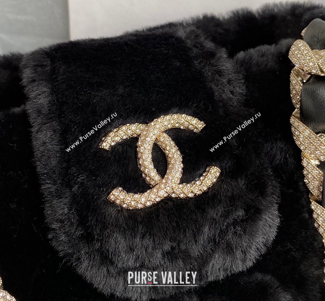 Chanel Shearling and Crystal Bucket Bag AS2257 Black 2023 (jiyuan-23111614)