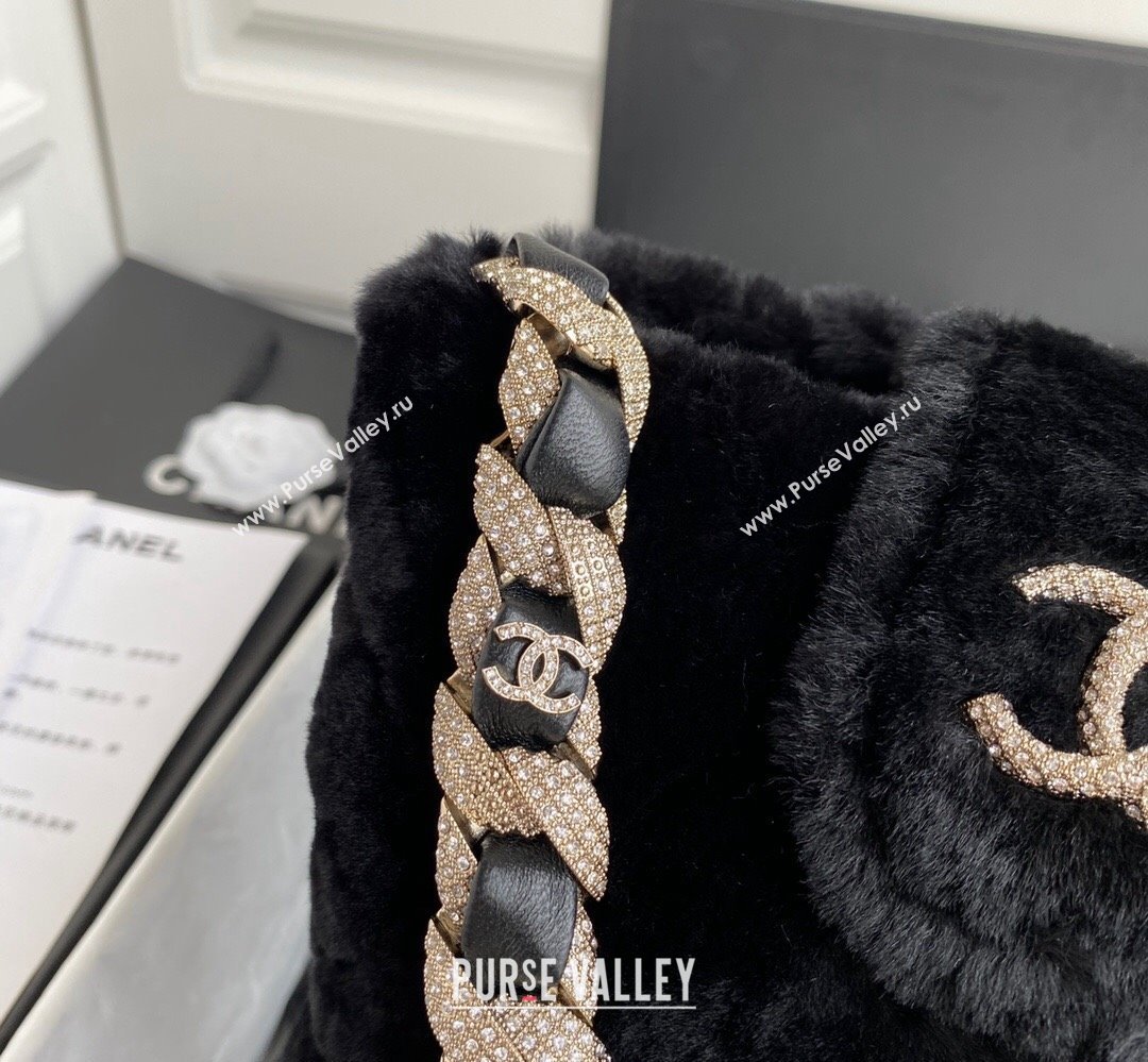 Chanel Shearling and Crystal Bucket Bag AS2257 Black 2023 (jiyuan-23111614)