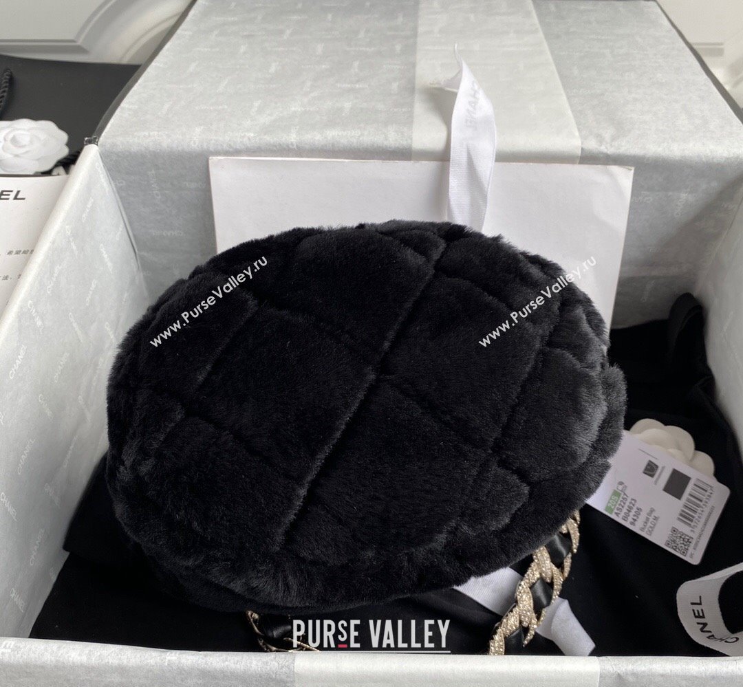 Chanel Shearling and Crystal Bucket Bag AS2257 Black 2023 (jiyuan-23111614)