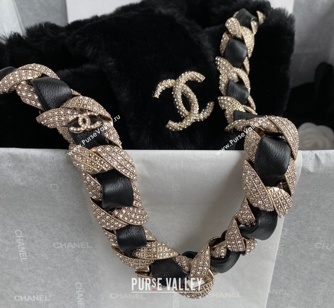 Chanel Shearling and Crystal Bucket Bag AS2257 Black 2023 (jiyuan-23111614)