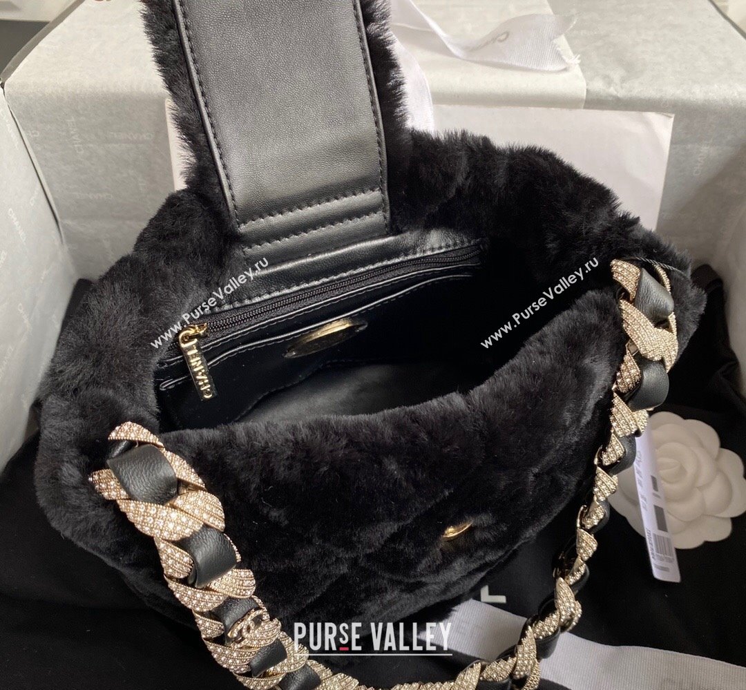 Chanel Shearling and Crystal Bucket Bag AS2257 Black 2023 (jiyuan-23111614)