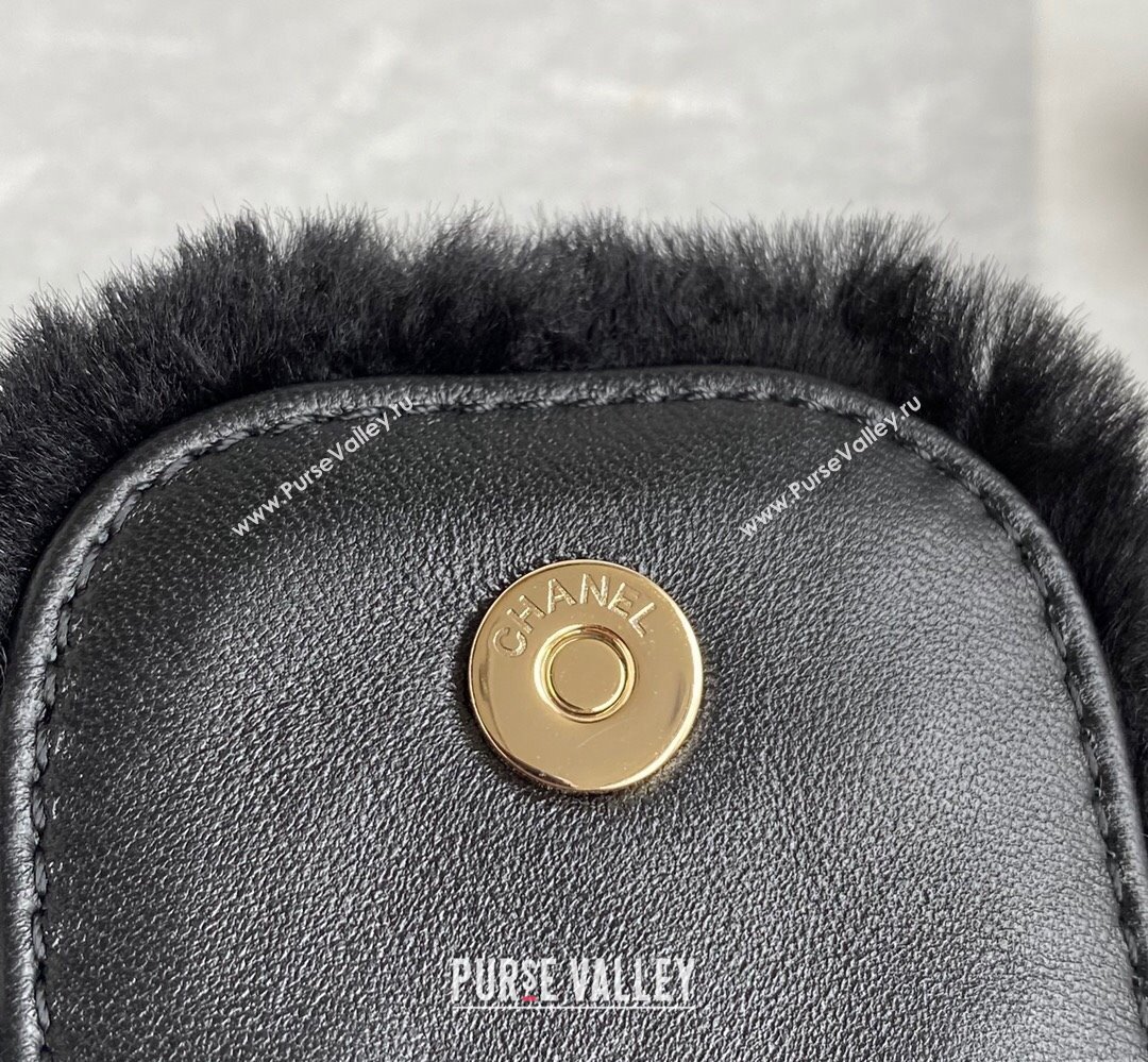 Chanel Shearling and Crystal Bucket Bag AS2257 Black 2023 (jiyuan-23111614)