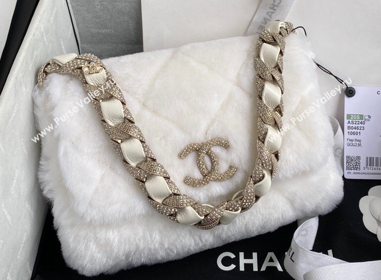 Chanel Shearling and Crystal Flap Bag AS2240 White 2023 (jiyuan-23111617)