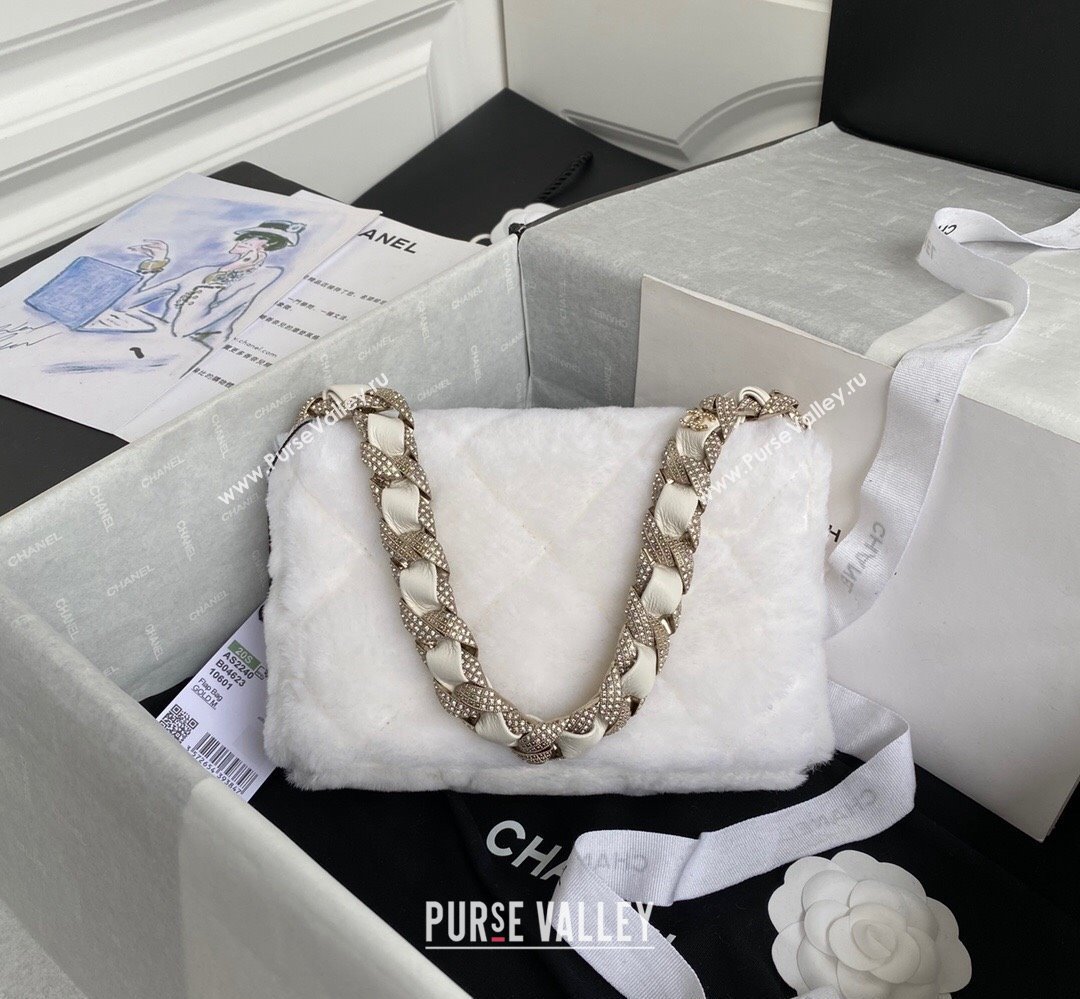 Chanel Shearling and Crystal Flap Bag AS2240 White 2023 (jiyuan-23111617)