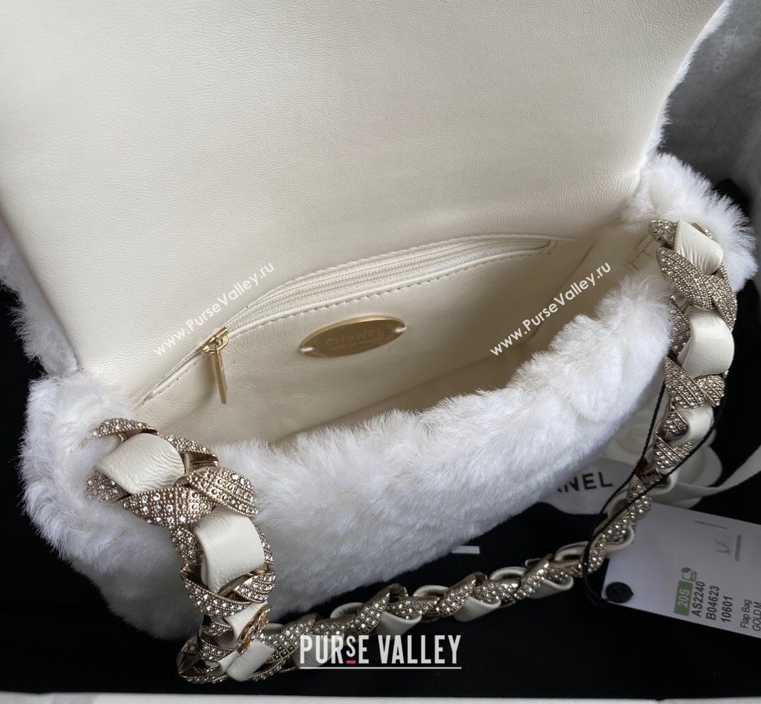 Chanel Shearling and Crystal Flap Bag AS2240 White 2023 (jiyuan-23111617)