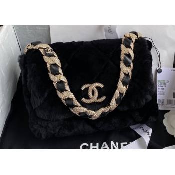 Chanel Shearling and Crystal Flap Bag AS2240 Black 2023 (jiyuan-23111616)