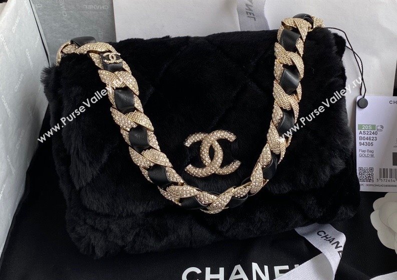 Chanel Shearling and Crystal Flap Bag AS2240 Black 2023 (jiyuan-23111616)