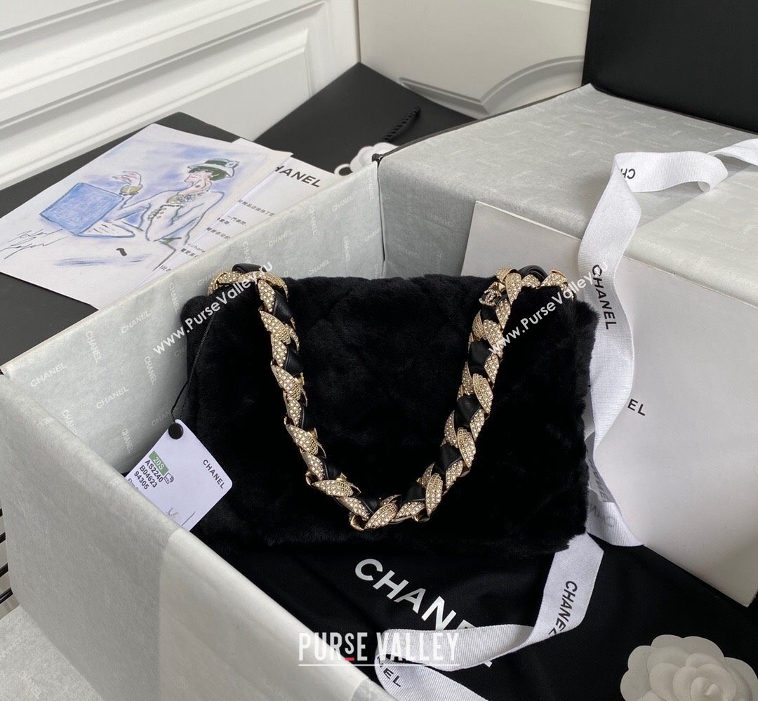 Chanel Shearling and Crystal Flap Bag AS2240 Black 2023 (jiyuan-23111616)