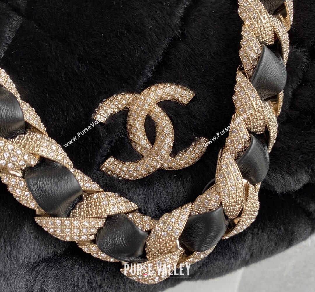 Chanel Shearling and Crystal Flap Bag AS2240 Black 2023 (jiyuan-23111616)