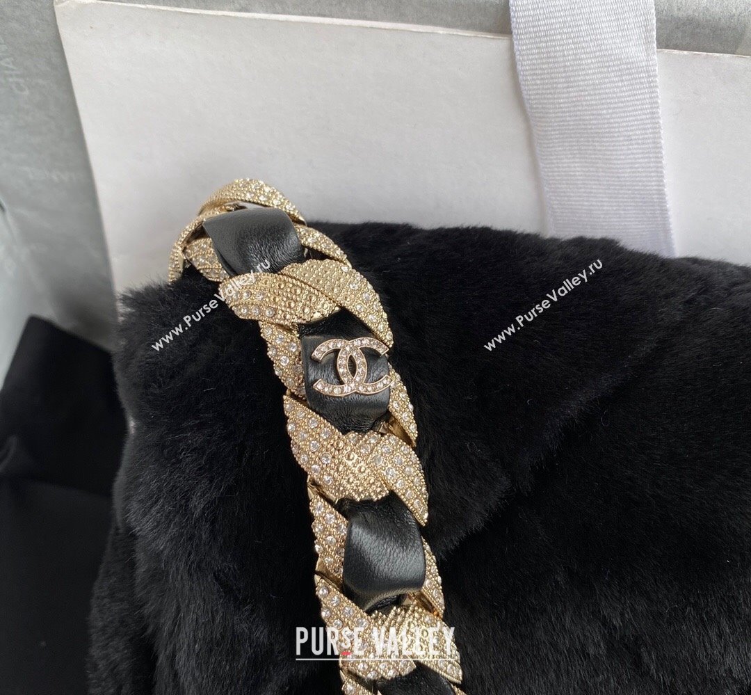 Chanel Shearling and Crystal Flap Bag AS2240 Black 2023 (jiyuan-23111616)