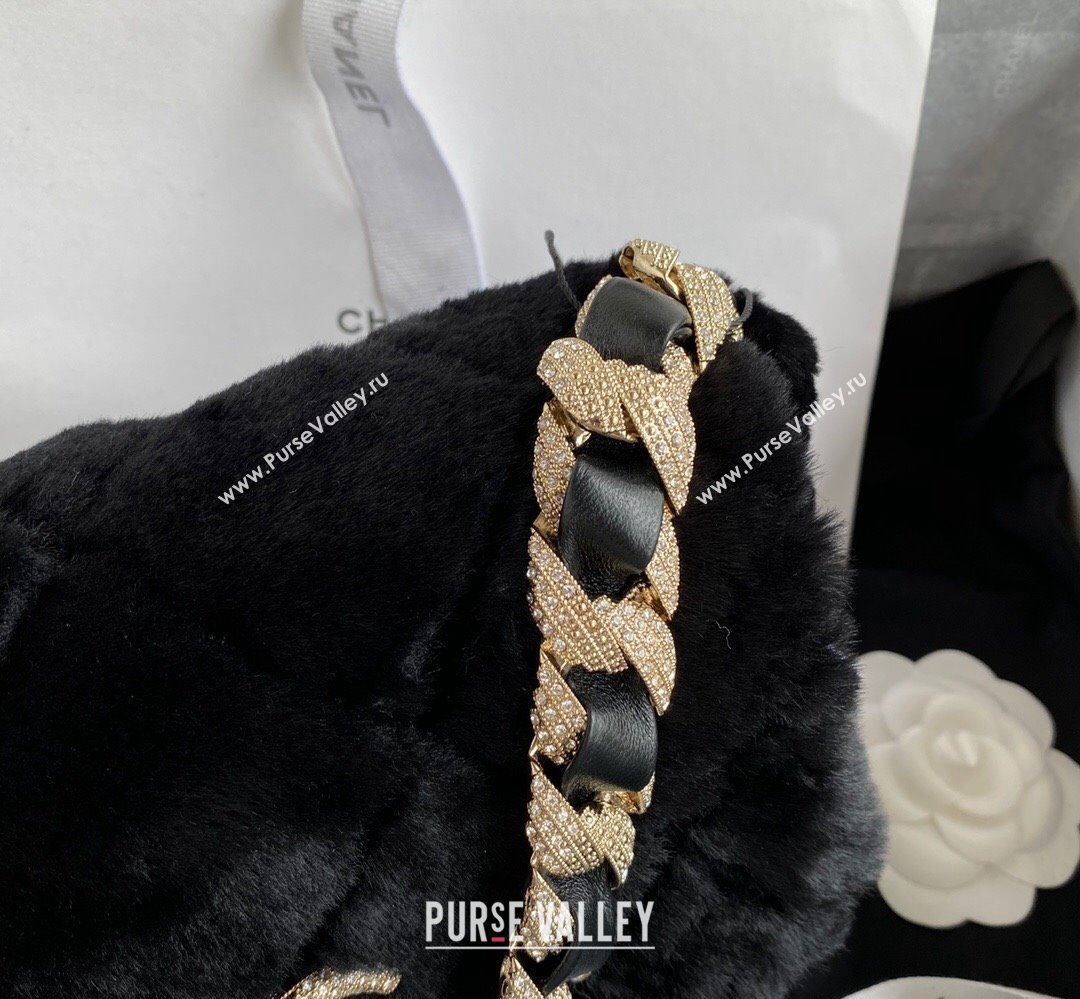 Chanel Shearling and Crystal Flap Bag AS2240 Black 2023 (jiyuan-23111616)