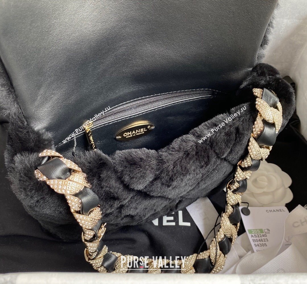 Chanel Shearling and Crystal Flap Bag AS2240 Black 2023 (jiyuan-23111616)