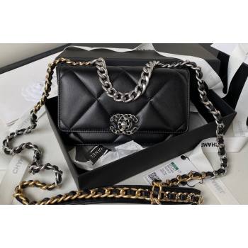 Chanel 19 Shiny Lambskin Wallet On Chain WOC Bag AP3267 Black/Silver 2023 (jiyuan-23111724)