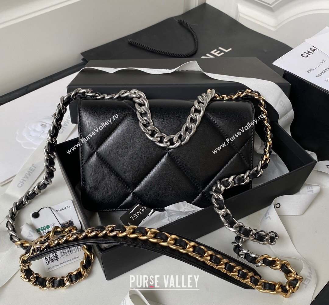 Chanel 19 Shiny Lambskin Wallet On Chain WOC Bag AP3267 Black/Silver 2023 (jiyuan-23111724)