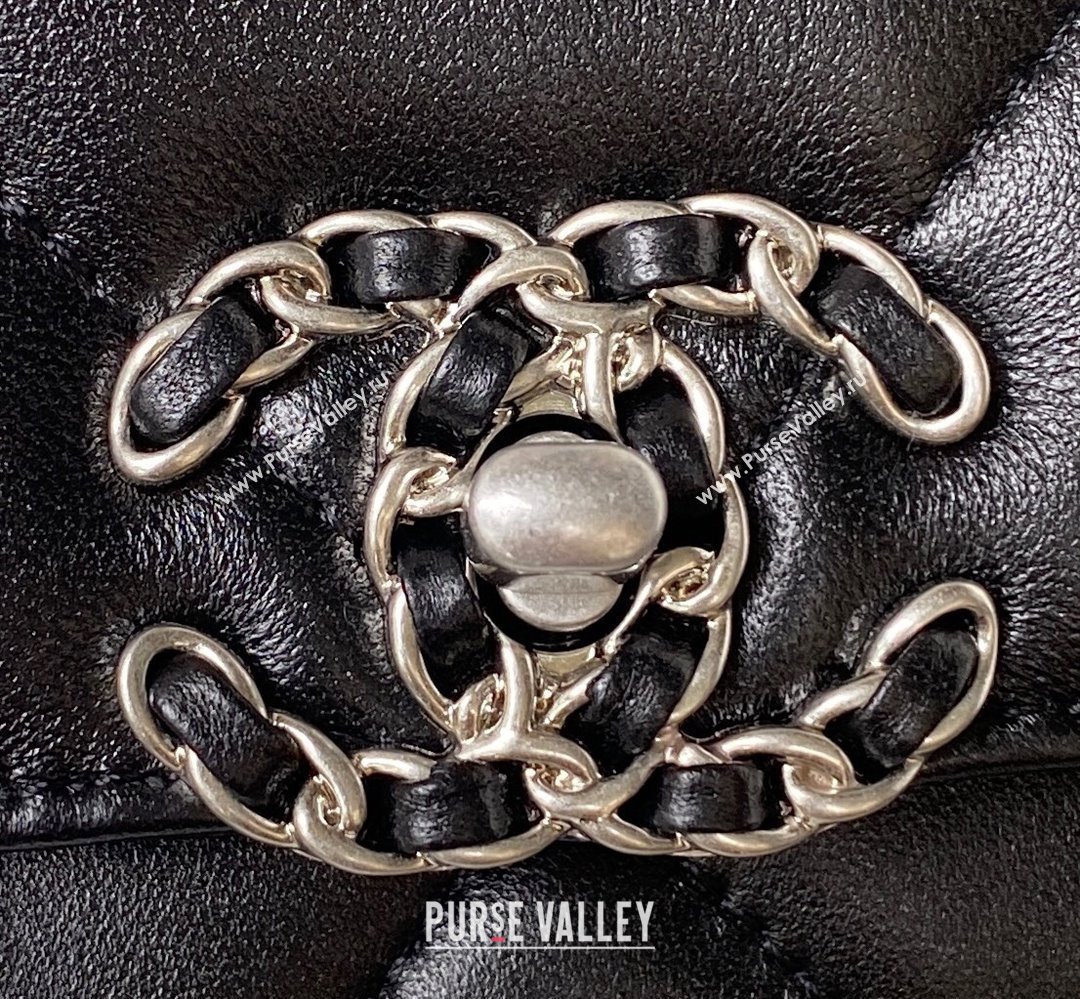 Chanel 19 Shiny Lambskin Wallet On Chain WOC Bag AP3267 Black/Silver 2023 (jiyuan-23111724)