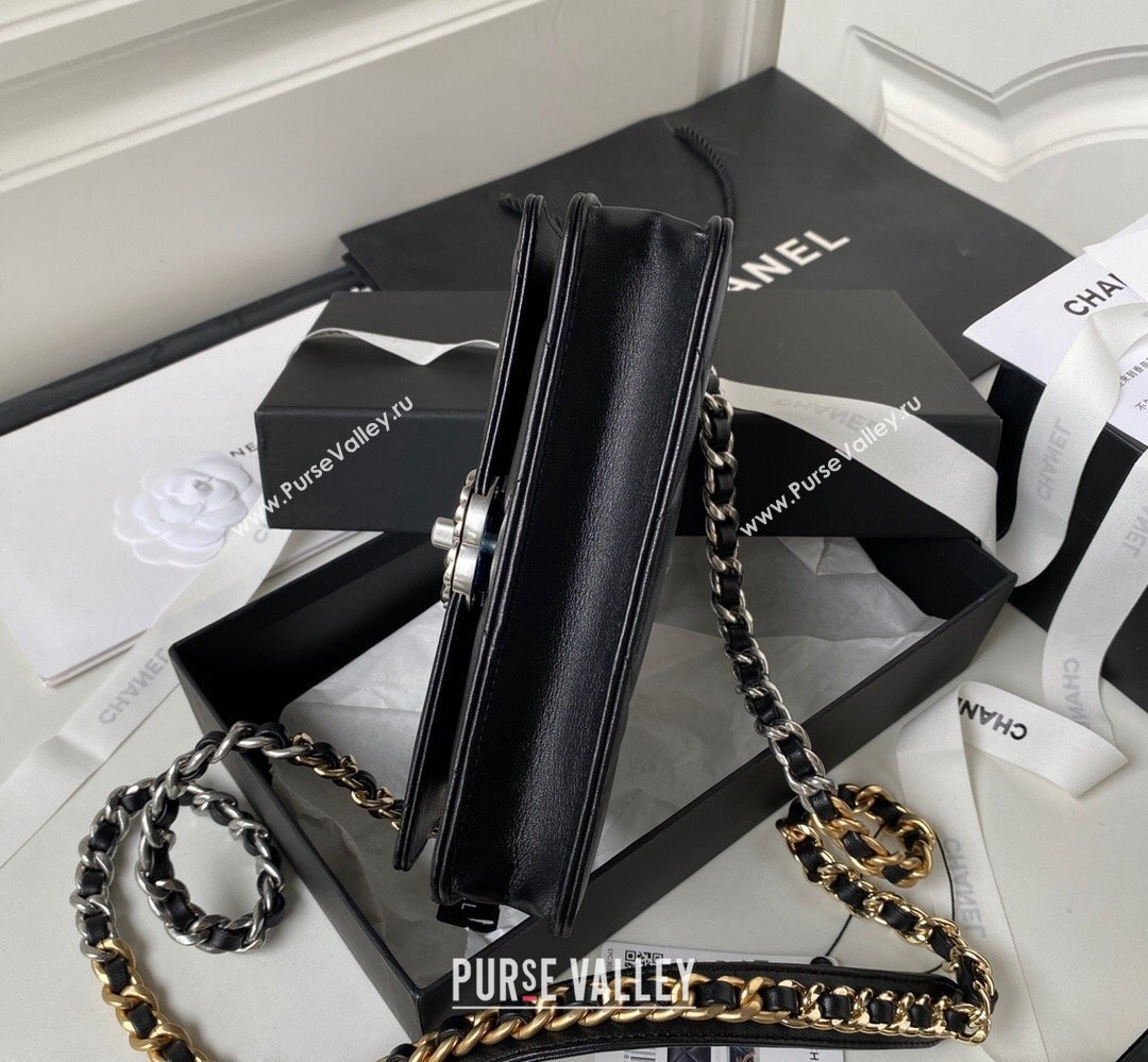 Chanel 19 Shiny Lambskin Wallet On Chain WOC Bag AP3267 Black/Silver 2023 (jiyuan-23111724)