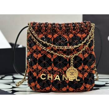 Chanel metallic calfskin macrame CHANEL 22 Mini Handbag AS3980 Light Brown/Burgundy/Black 2023 (jiyuan-23111603)