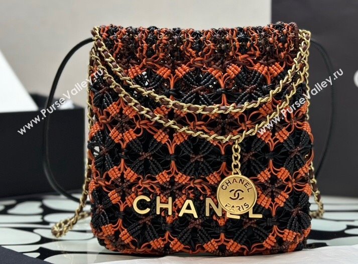 Chanel metallic calfskin macrame CHANEL 22 Mini Handbag AS3980 Light Brown/Burgundy/Black 2023 (jiyuan-23111603)