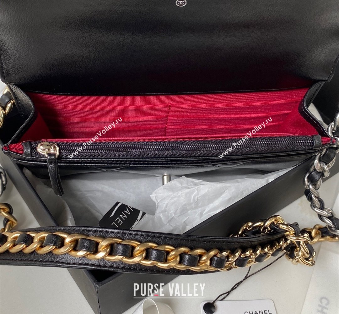 Chanel 19 Shiny Lambskin Wallet On Chain WOC Bag AP3267 Black/Silver 2023 (jiyuan-23111724)