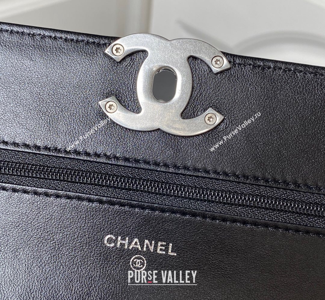 Chanel 19 Shiny Lambskin Wallet On Chain WOC Bag AP3267 Black/Silver 2023 (jiyuan-23111724)