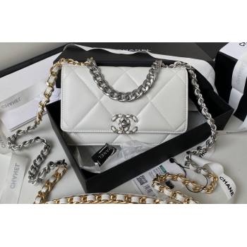 Chanel 19 Shiny Lambskin Wallet On Chain WOC Bag AP3267 White/Silver 2023 (jiyuan-23111727)