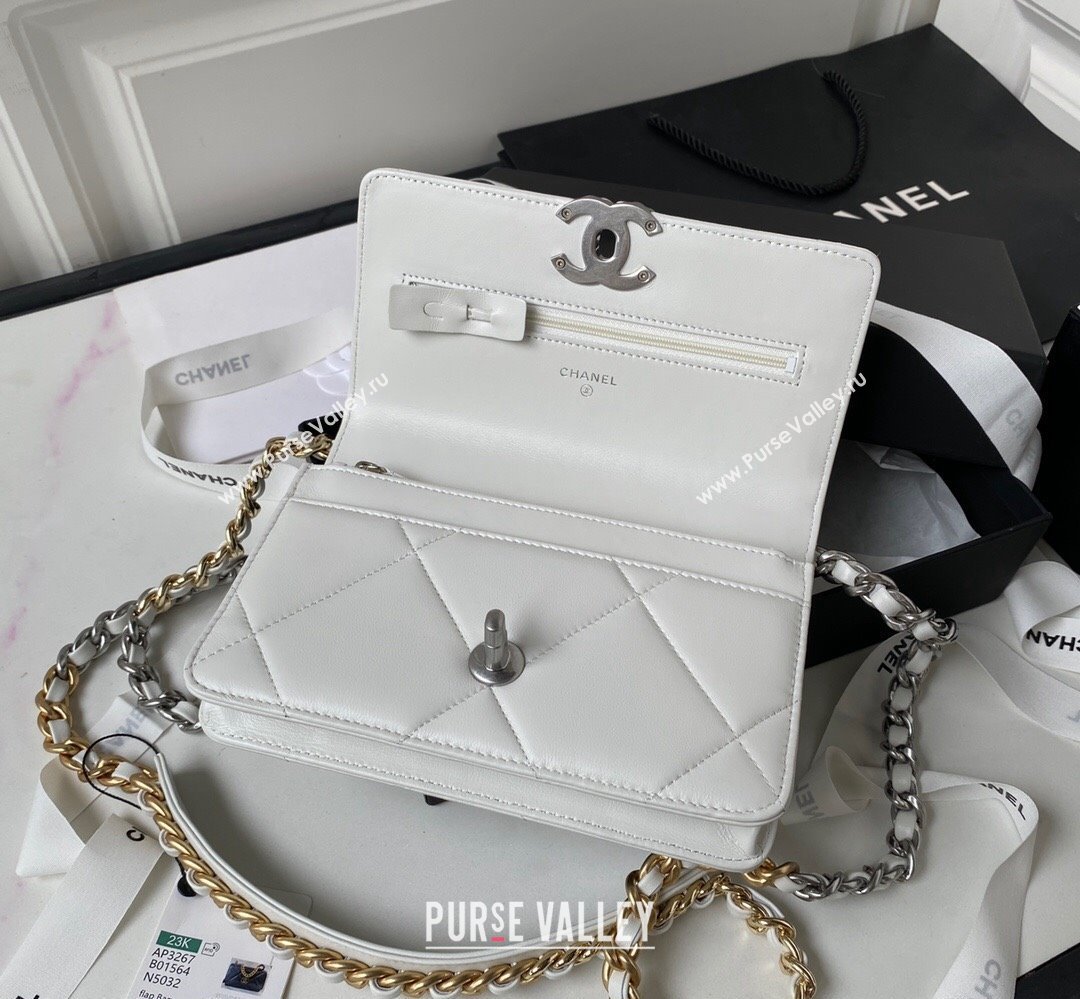 Chanel 19 Shiny Lambskin Wallet On Chain WOC Bag AP3267 White/Silver 2023 (jiyuan-23111727)