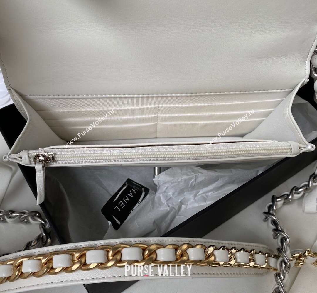 Chanel 19 Shiny Lambskin Wallet On Chain WOC Bag AP3267 White/Silver 2023 (jiyuan-23111727)