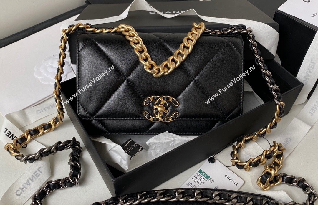 Chanel 19 Shiny Lambskin Wallet On Chain WOC Bag AP3267 Black/Gold 2023 (jiyuan-23111723)