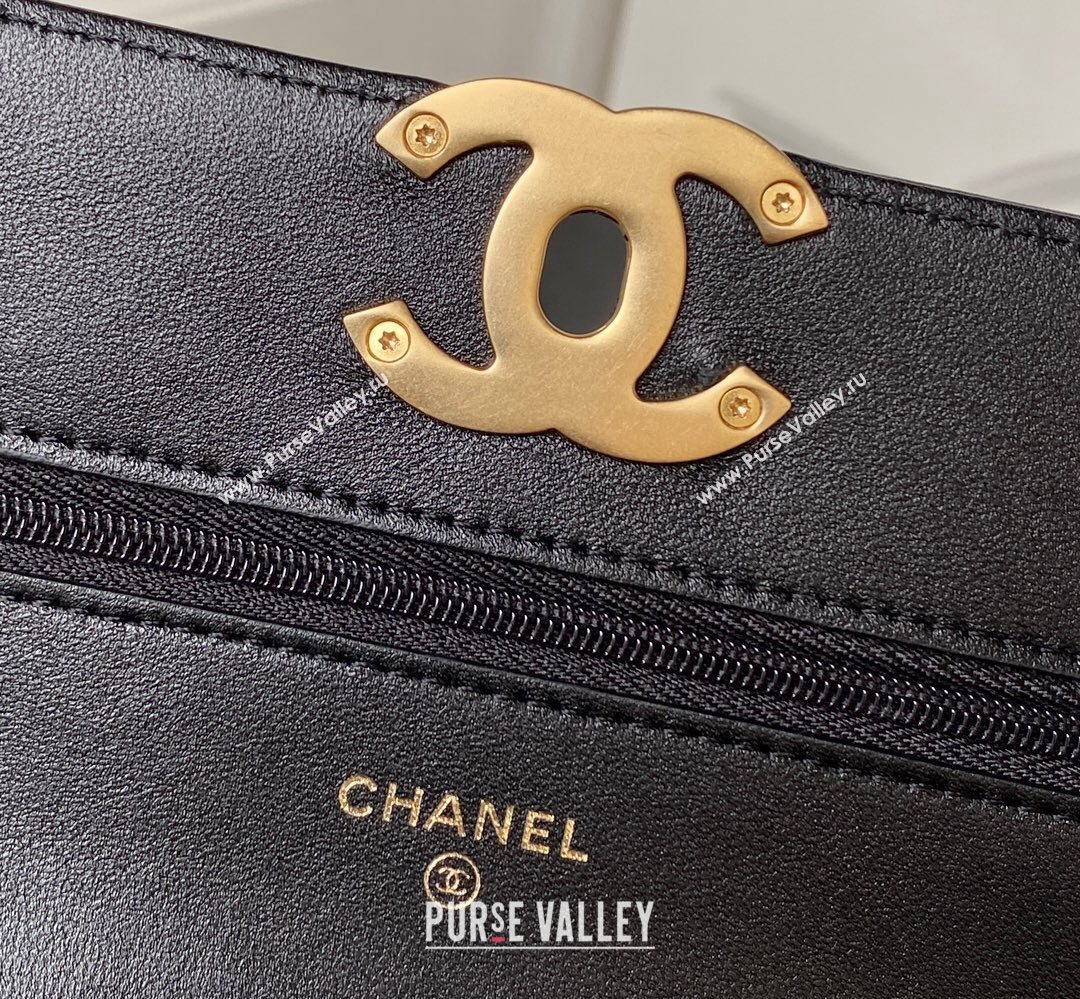 Chanel 19 Shiny Lambskin Wallet On Chain WOC Bag AP3267 Black/Gold 2023 (jiyuan-23111723)