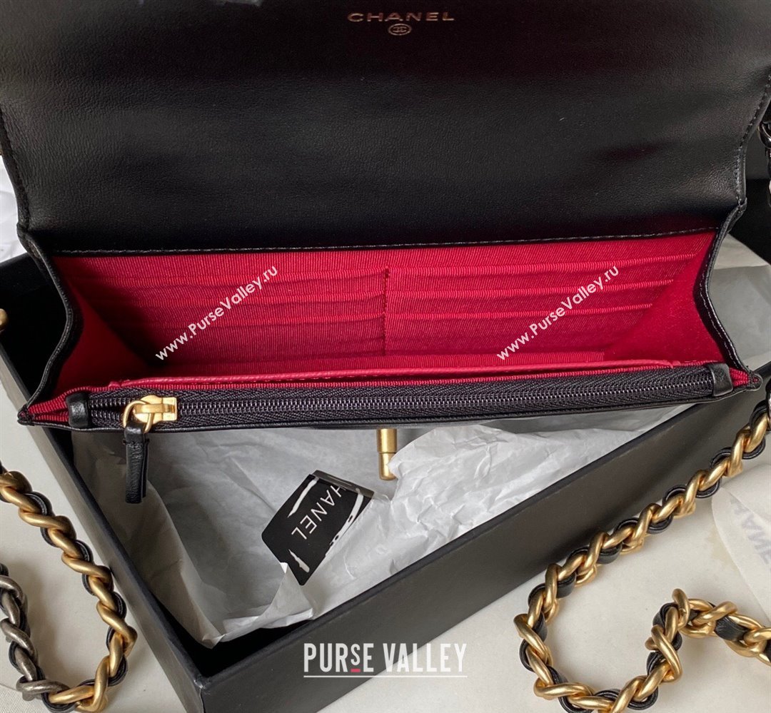 Chanel 19 Shiny Lambskin Wallet On Chain WOC Bag AP3267 Black/Gold 2023 (jiyuan-23111723)