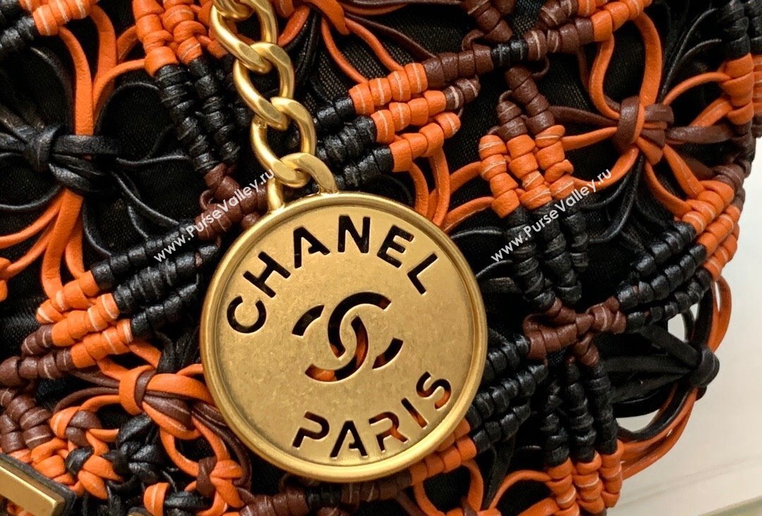 Chanel metallic calfskin macrame CHANEL 22 Mini Handbag AS3980 Light Brown/Burgundy/Black 2023 (jiyuan-23111603)