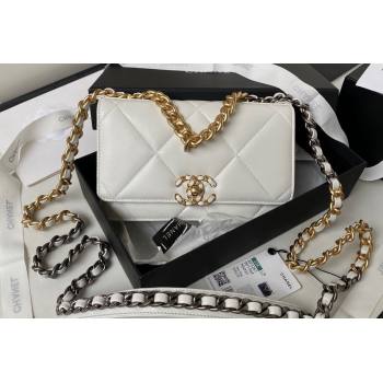 Chanel 19 Shiny Lambskin Wallet On Chain WOC Bag AP3267 White/Gold 2023 (jiyuan-23111725)