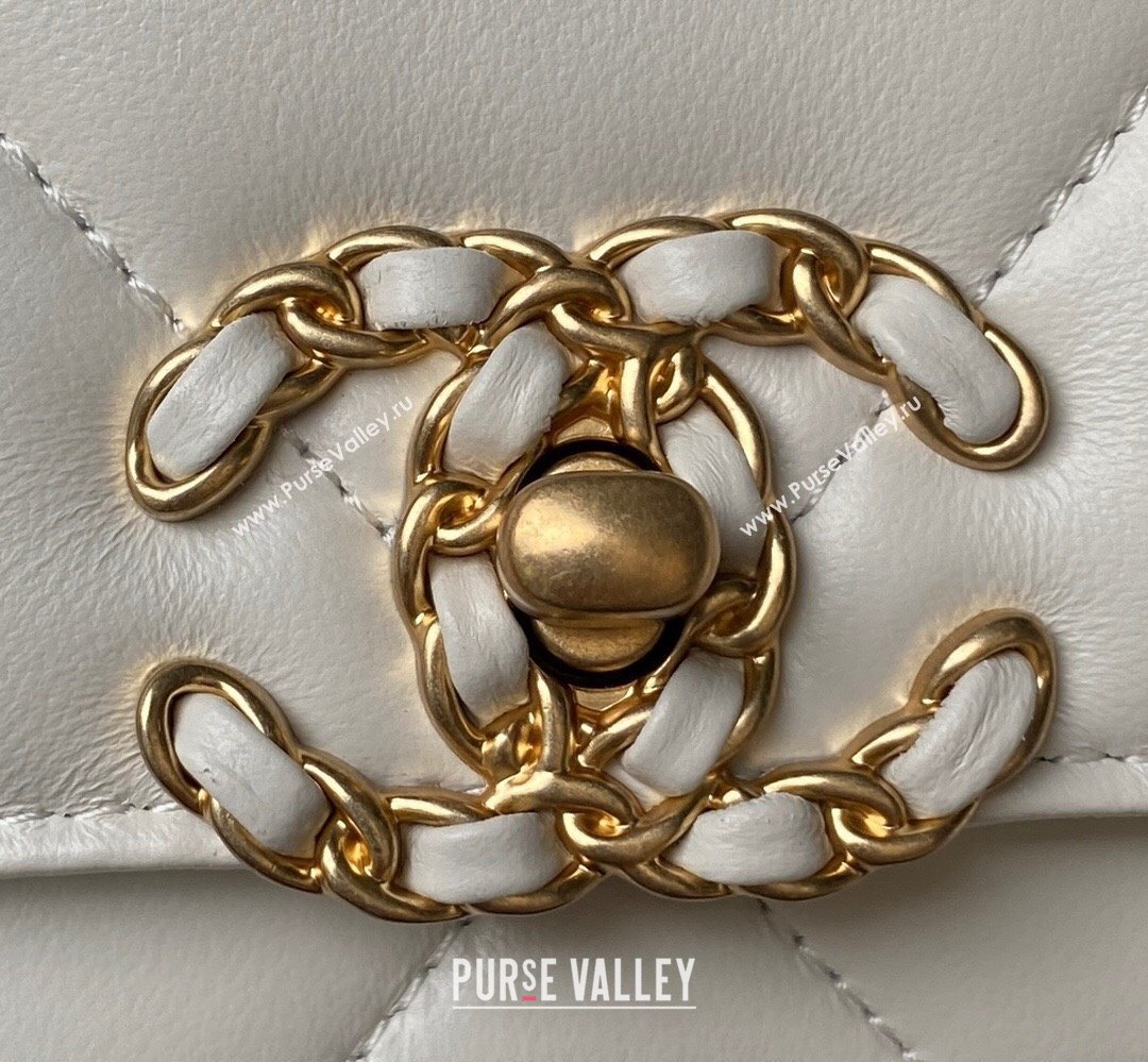 Chanel 19 Shiny Lambskin Wallet On Chain WOC Bag AP3267 White/Gold 2023 (jiyuan-23111725)