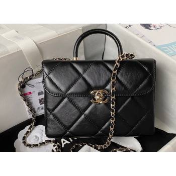 Chanel Quilted Shiny Calfskin & Gold-Tone Metal Small box Bag AS4470 Black 2023 (jiyuan-23111618)